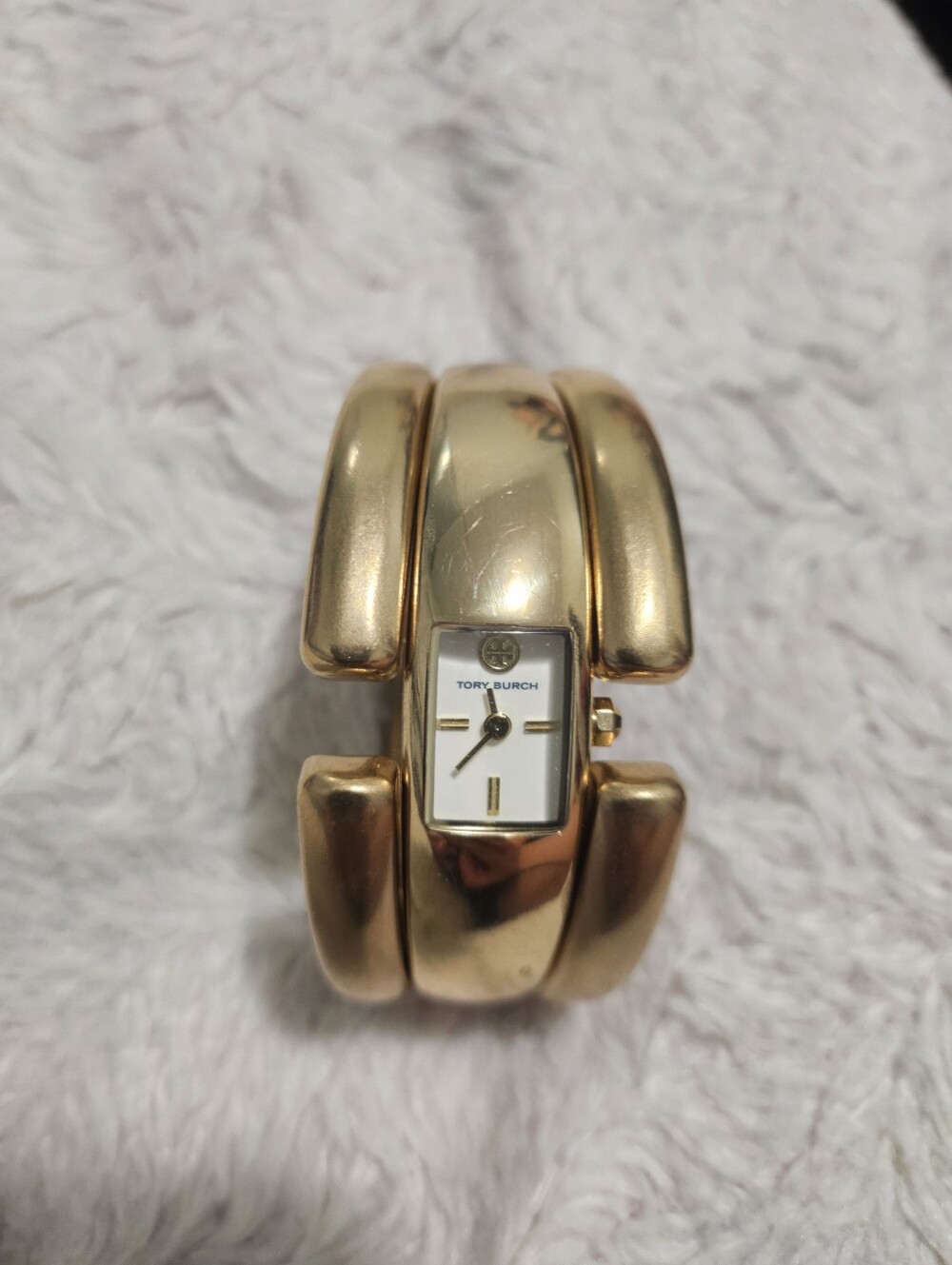 Tory Burch Gold and White Bangle Watch